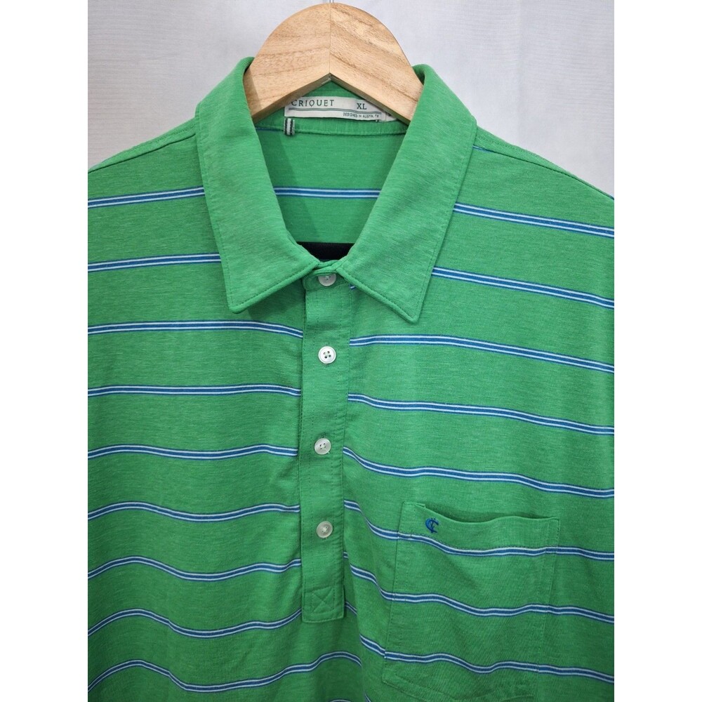 Criquet Polo Shirt Men's XL Green Stripe Cotton Blend Performance Pocket Golf